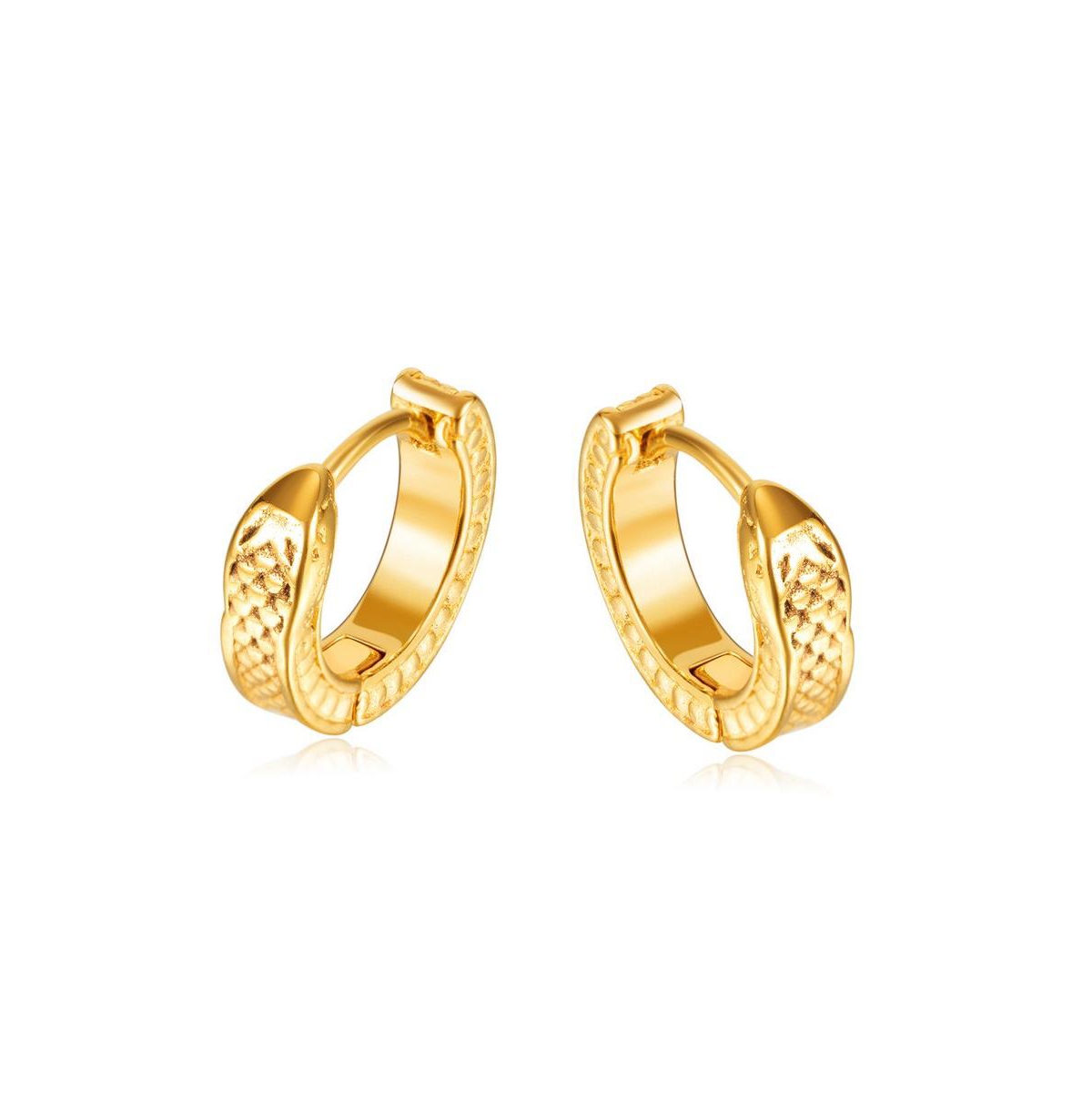 Stainless Steel Textured Huggie Hoop Earrings - Gold