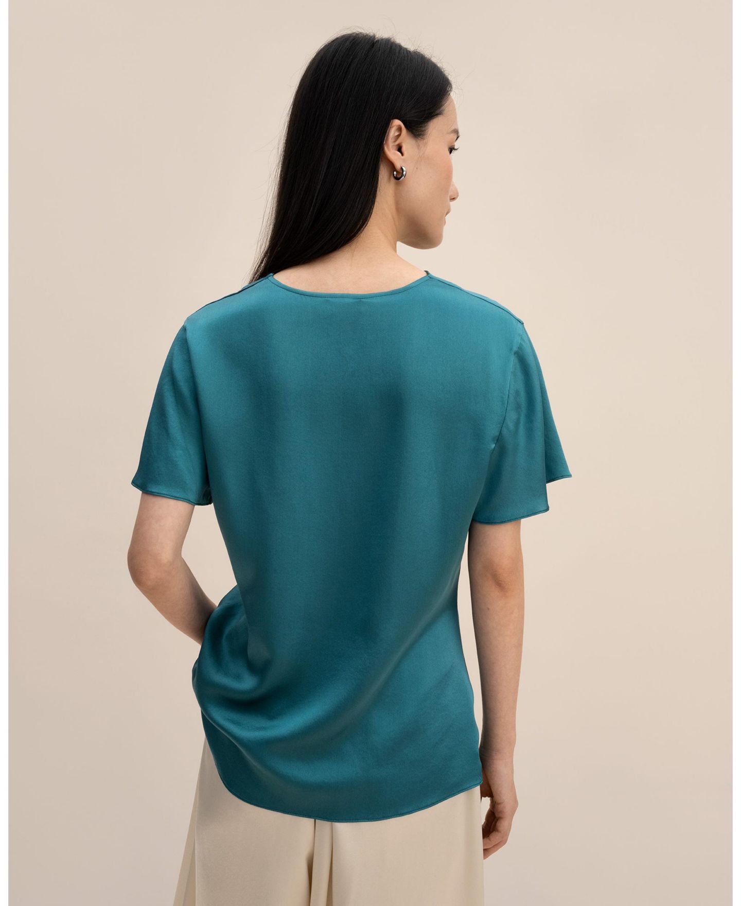 Женская футболка LILYSILK Cowl Neck Short Sleeves Silk, цвет: Синий — фото 6
