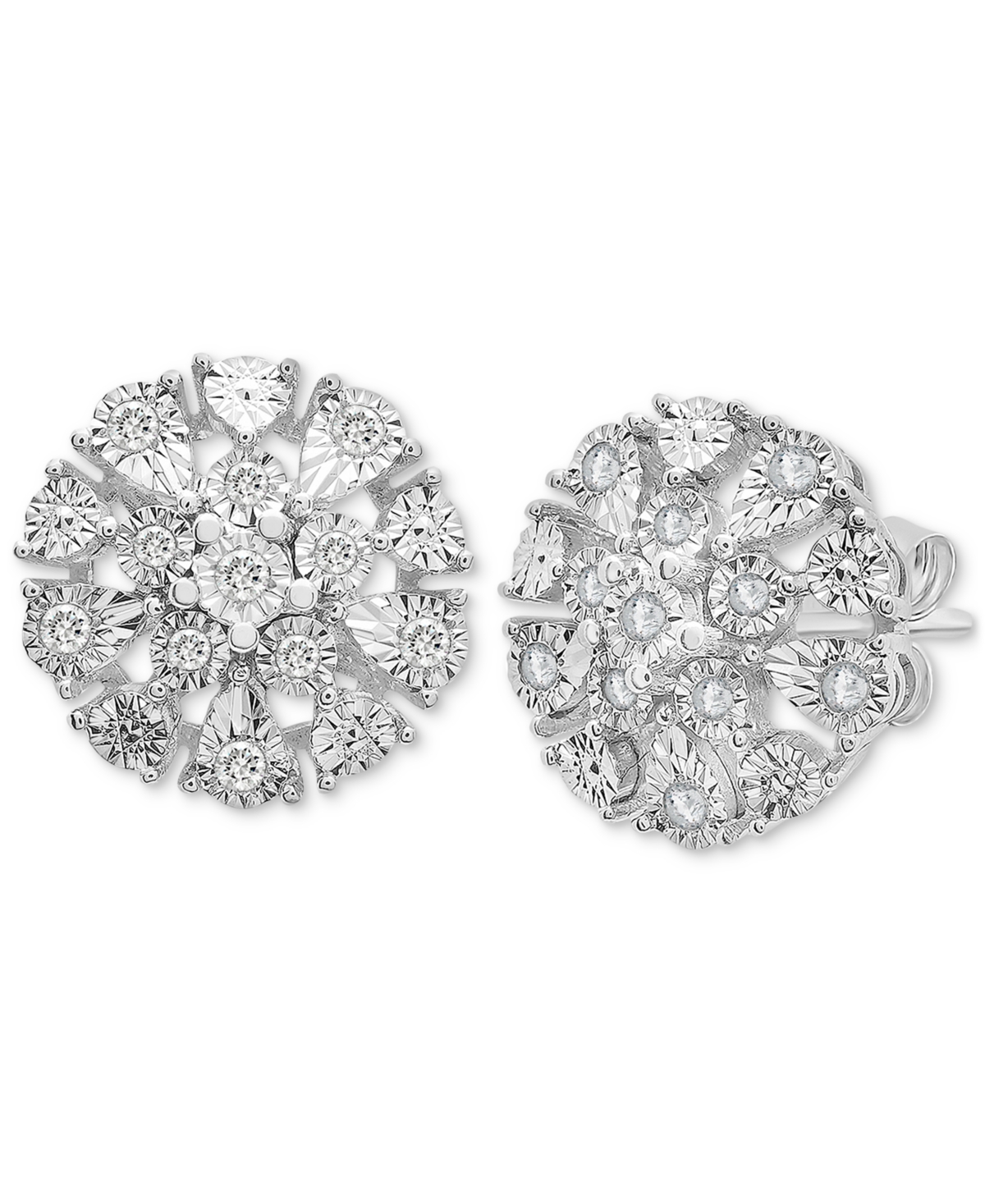 Macy s Diamond Flower Burst Stud Earrings 1 10 ct. t.w. in Sterling Silver Created for Macy s Sterling Silver Smart Closet