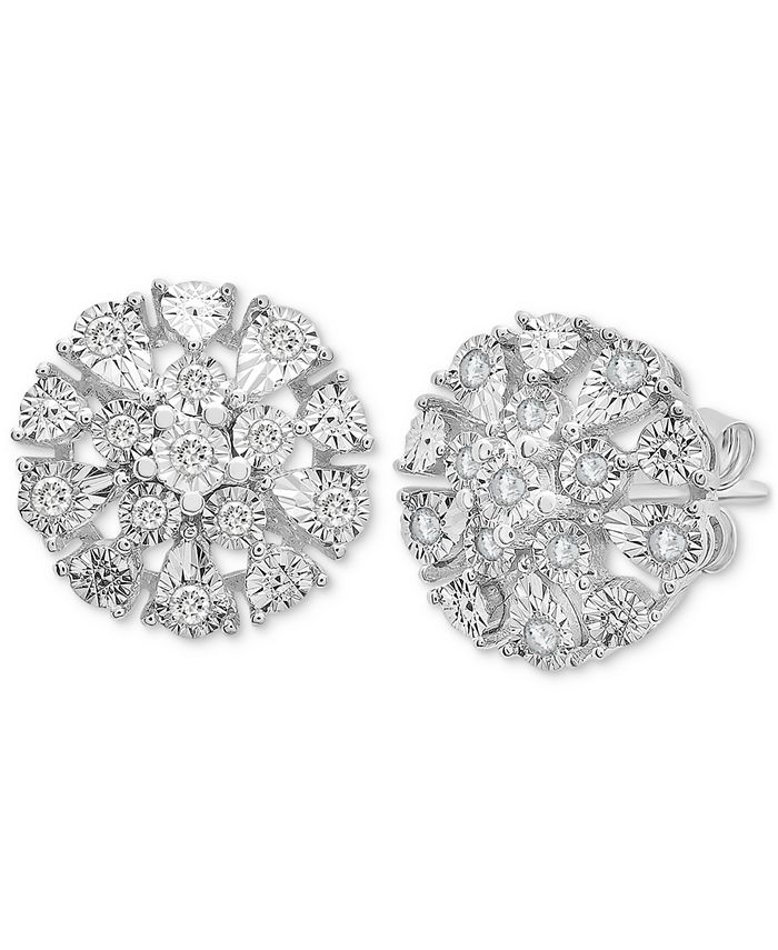 Macy's Diamond Flower Burst Stud Earrings (1/10 ct. t.w.) in Sterling ...