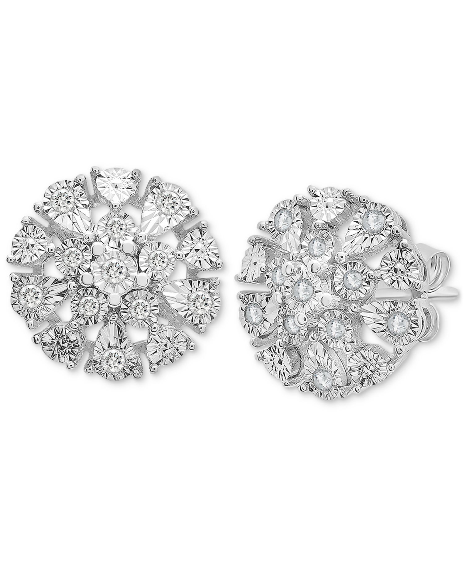 Diamond Flower Burst Stud Earrings (1/10 ct. t.w.) in Sterling Silver
