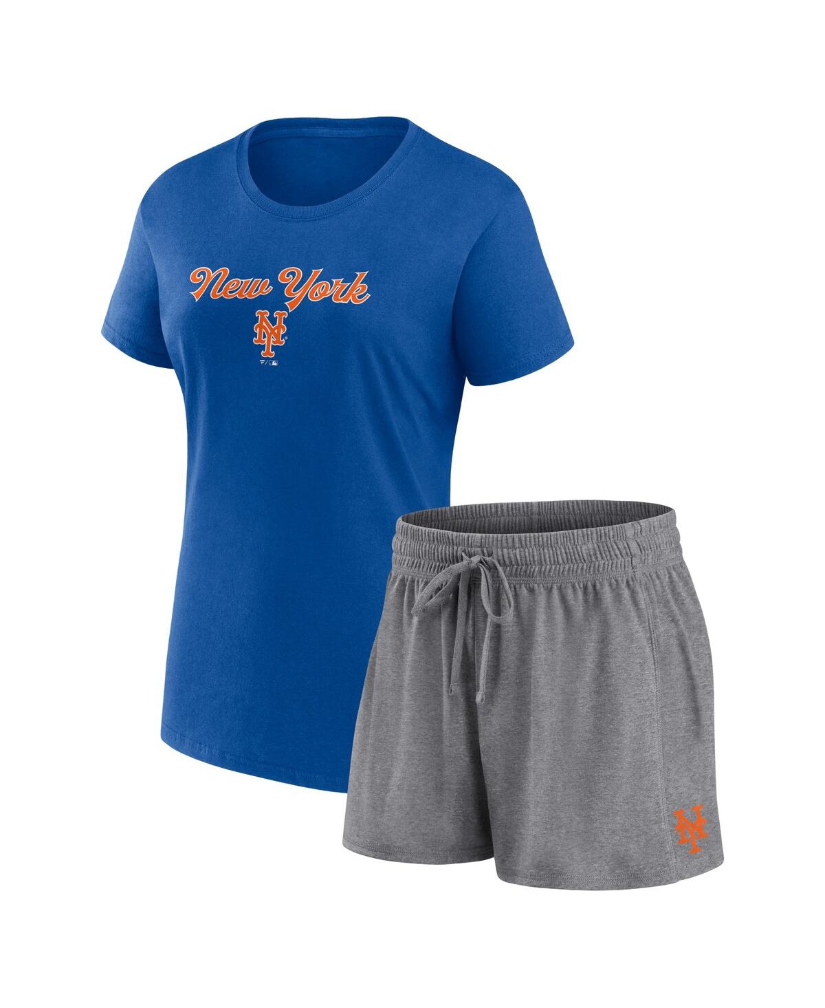 Women's Fanatics Royal, Gray New York Mets Script T-shirt and Shorts Combo Set - Royal, Gray