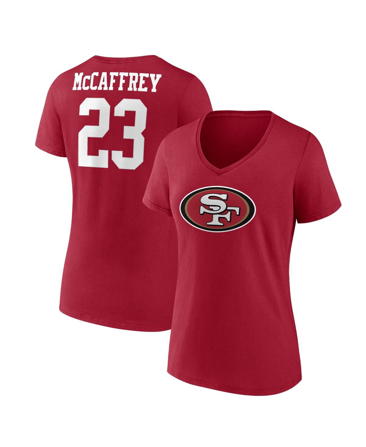 Women's Fanatics Christian McCaffreySan Francisco 49ers Player Icon Name and Number V-Neck T-shirt - Scarlet