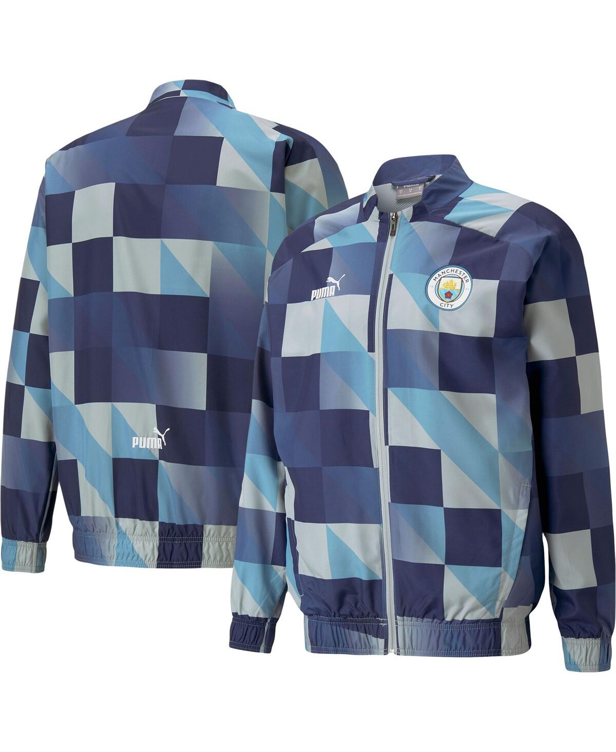 Shop Puma Men's  Navy, Gray Manchester City 2022/23 Pre-match Full-zip Jacket In Navy,gray