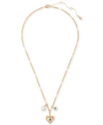 kate spade new york - Gold-Tone Mixed Stone Evil Eye Heart Multi-Charm Pendant Necklace, 20" + 3"' extender