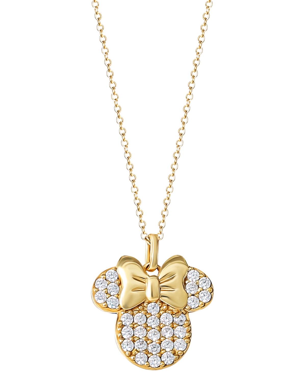 Disney Cubic Zirconia Minnie Mouse 18" Pendant Necklace In 18k Gold-plated Sterling Silver In Gold Over Silver