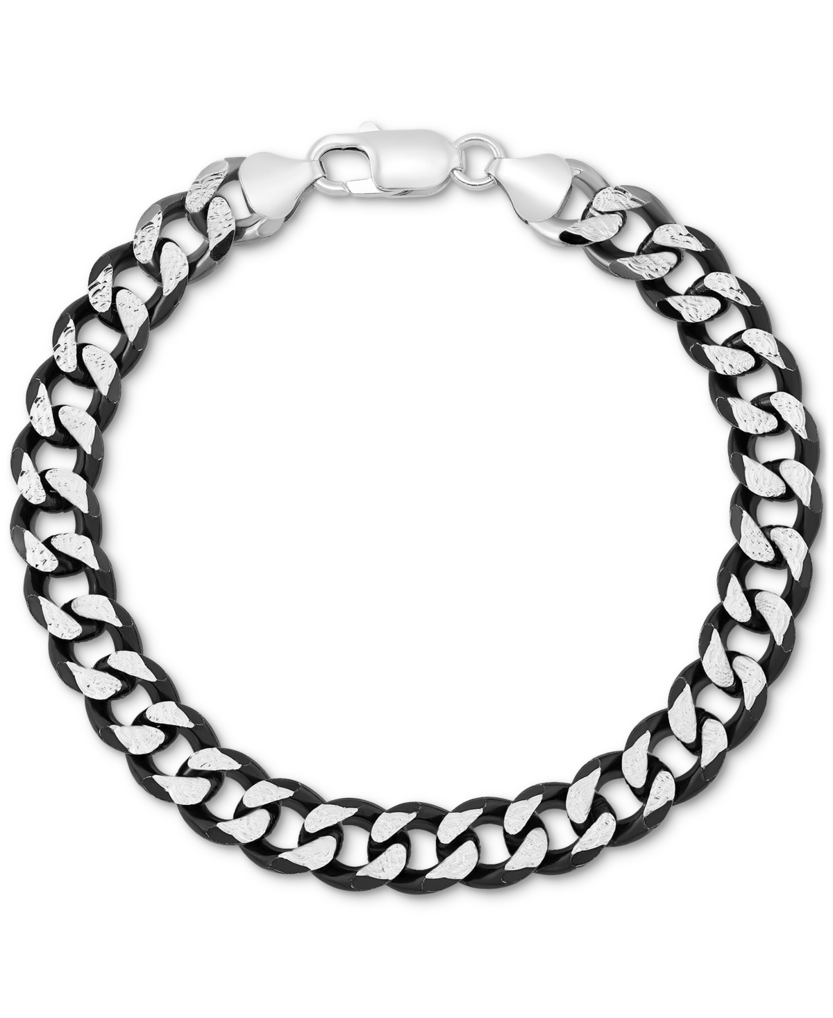 Men's Curb Link Chain Bracelet in Sterling Silver & Black Ruthenium-Plate - Silver
