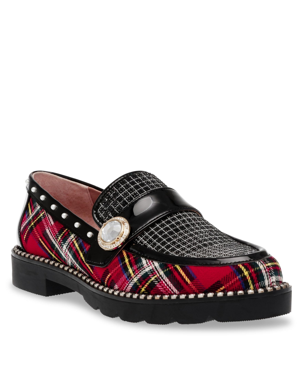 Women's Mariam Plaid and Rhinestone Embellished Loafer - Red Multi