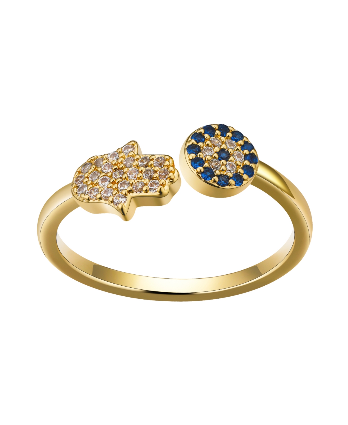 Unwritten Cubic Zirconia Hamsa And Blue Evil Eye Ring In Gold