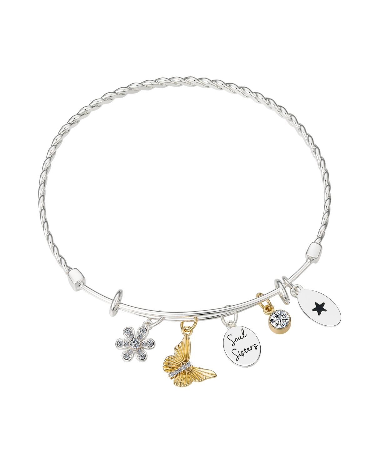 Unwritten Crystal Flower Butterfly And Bezel Charm Bracelet Gold Two Tone Smart Closet