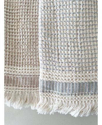 Warm Beige Mini Waffle with Striped Edge Cotton Bath Towel - Anaya