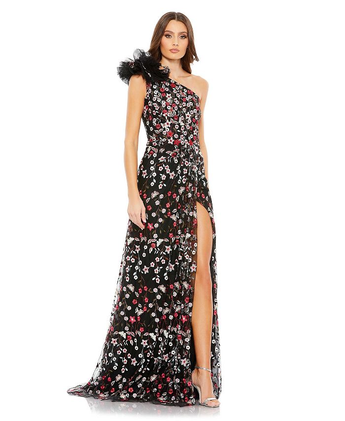 Mac Duggal Women s Embellished Ruffled One Shoulder A Line Gown