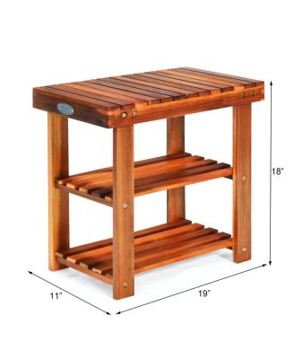 3-Tier Wood Shoe Rack 19' Shoe Bench Freestanding Boots Organizer Heavy-duty