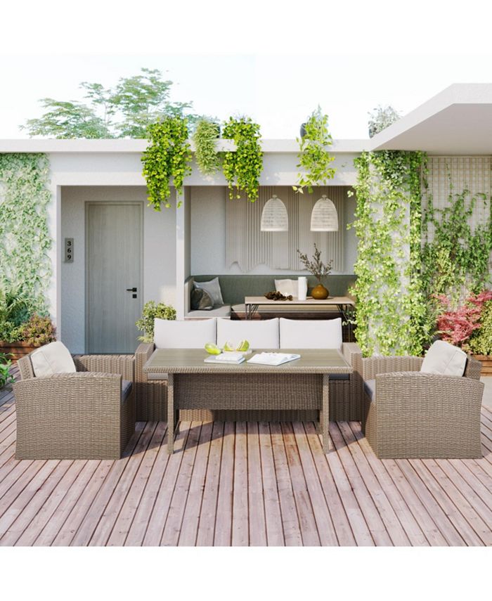 Simplie Fun Outdoor Patio Furniture Set 4Piece Conversation Set Wicker