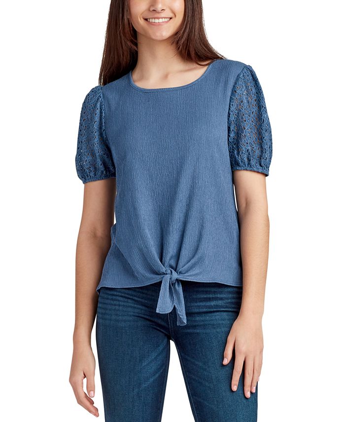 BCX Juniors' RoundNeck MixedMedia TieHem Top Macy's