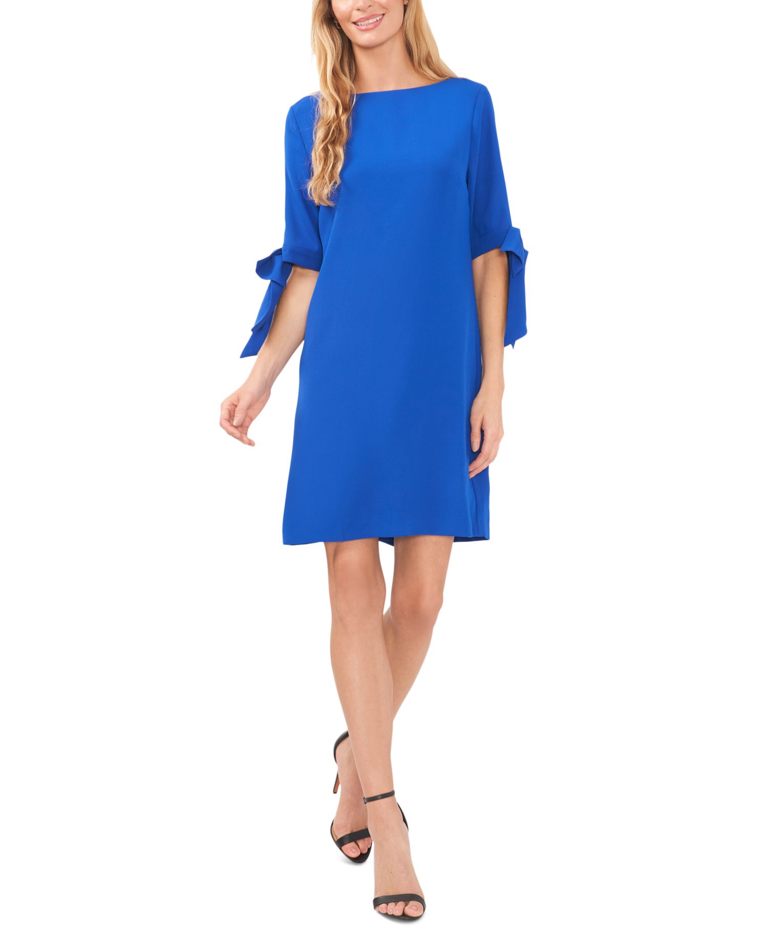 Women's Tie Cuff 3/4-Sleeve Crew Neck Shift Dress