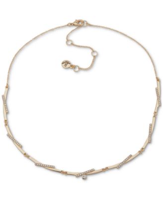 DKNY - Gold-Tone Pav&eacute; Bar Collar Necklace, 16" + 3" extender