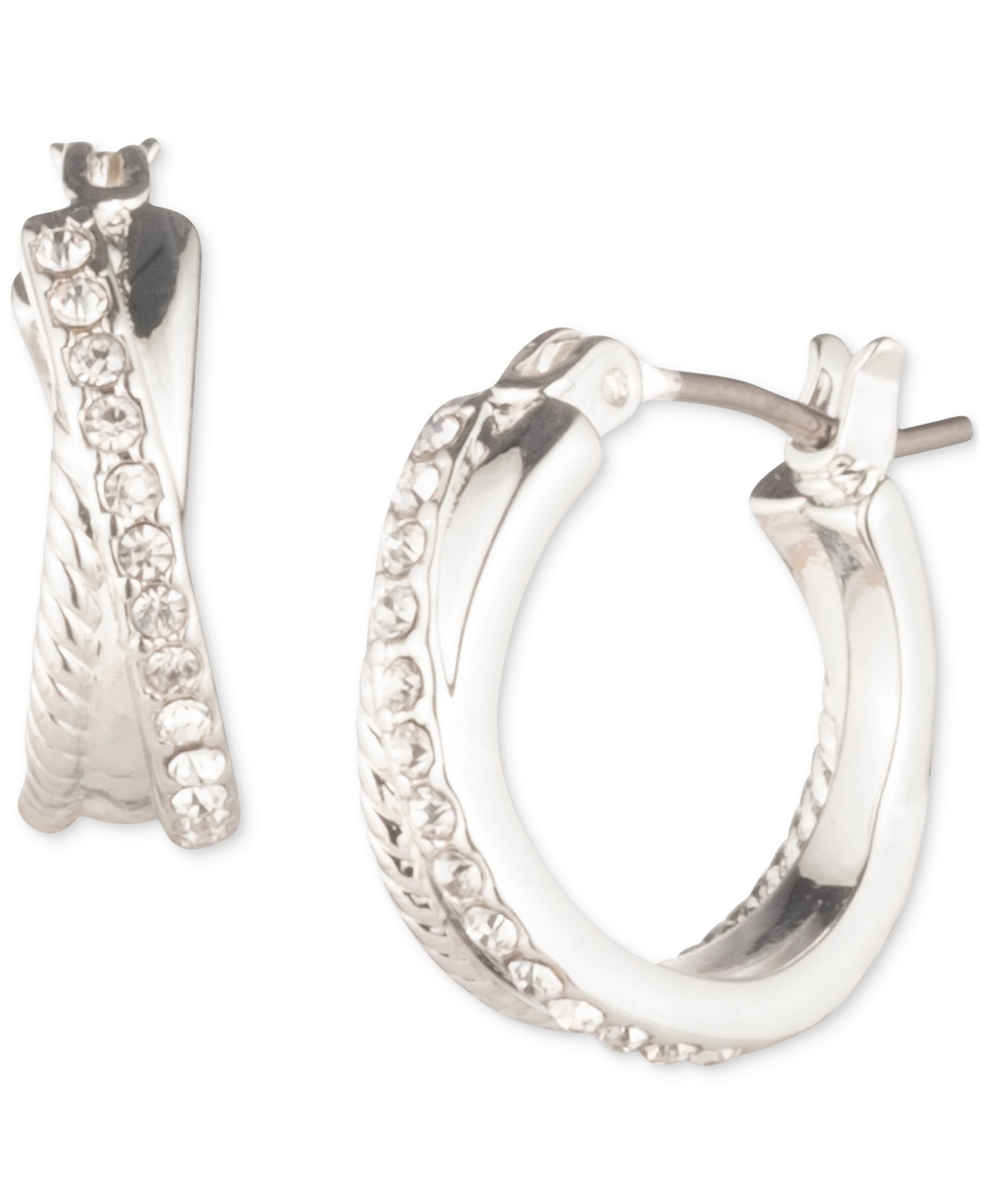 Lauren Ralph Lauren Silver-tone Small Pave & Rope Chain Twist Hoop Earrings, 0.6" In White