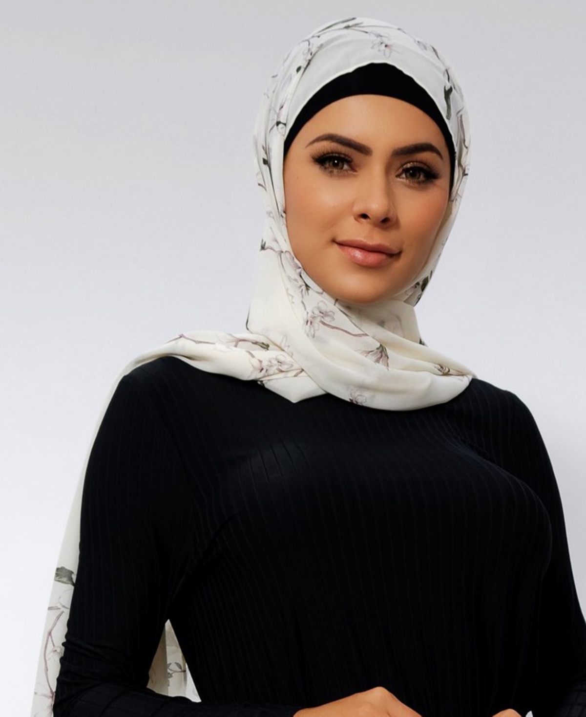Women's Vine-Print Chiffon Hijab - Cream