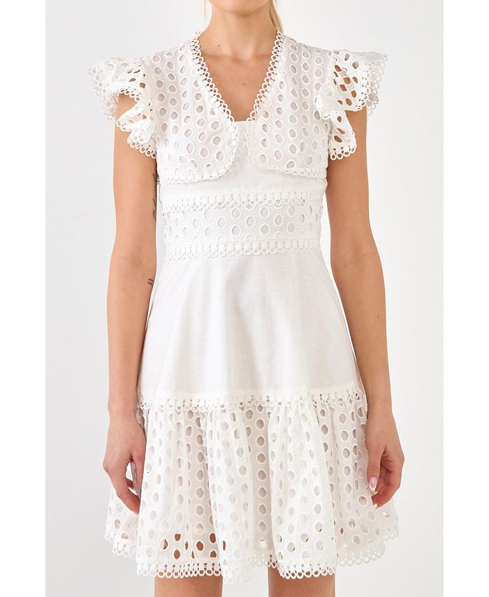 endless rose Women's Eyelet Mixed Media Mini Dress Macy's