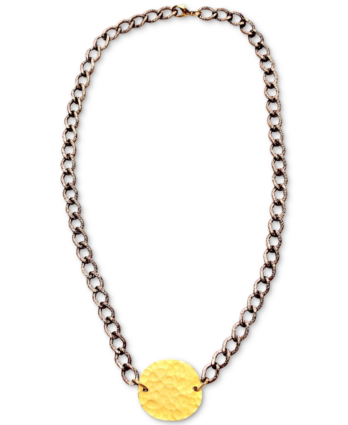 Two-Tone Hammered Disc Pendant Necklace, 16" + 1" extender - Gold