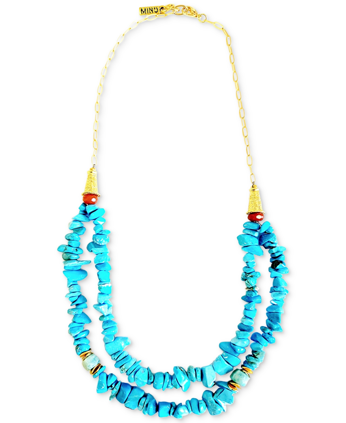 Gold-Tone Amazonite & Turquoise Beaded Double-Row Statement Necklace, 16" + 2" extender - Gold Turquoise