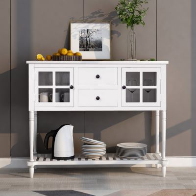 Sideboard Console Table With Bottom Shelf, Farmhouse Wood/Glass Buffet Storage Cabinet Living