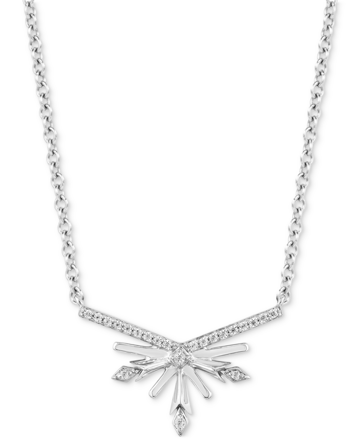 Enchanted Disney Fine Jewelry Diamond Elsa Snowflake Pendant Necklace (1/10 Ct. T.w.) In Sterling Silver, 16" + 2" Extender