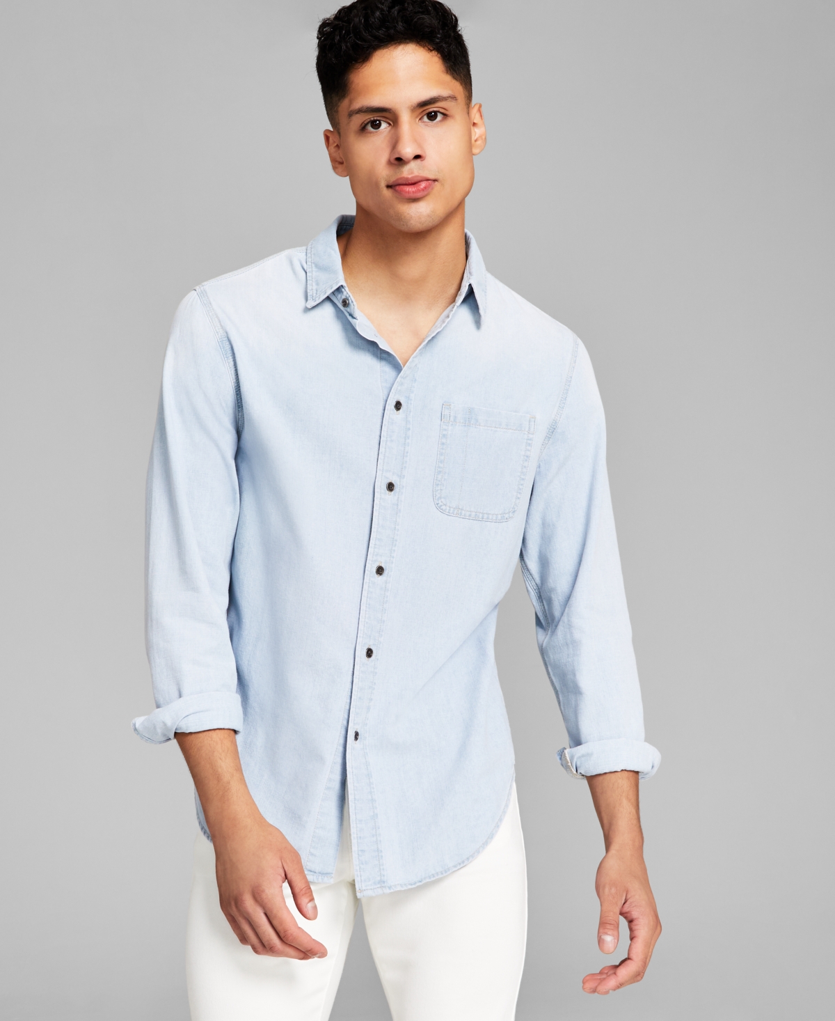 And Now This Men's Chambray Denim Shirt, Created For Macy's In Light Wash
