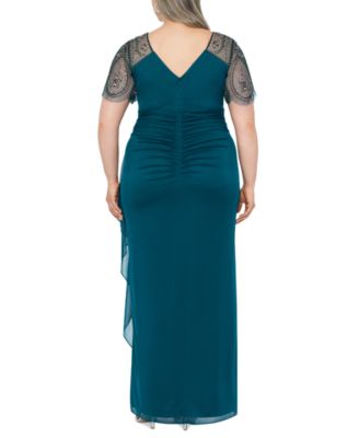 Plus Size Embellished Sheer Matte Jersey Gown