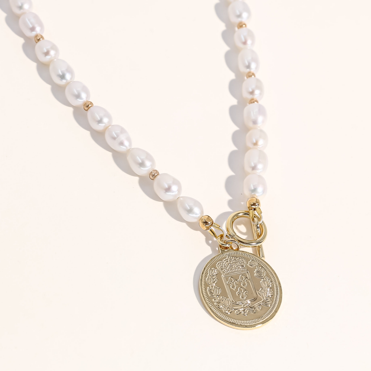 Joey Baby 18K Gold Plated Freshwater Pearls with a Coin Pendant - GiorgiaNecklace 17