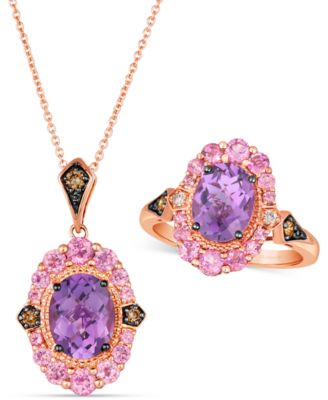 Multi Gemstone 2 1 3 Ct. T.W. Diamond 1 8 Ct. T.W. Pendant Necklace Matching Ring Collection In 14k Rose Gold