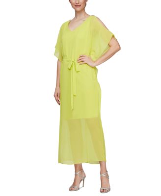 SL Fashions - Women's Belted Cold-Shoulder Maxi Dress