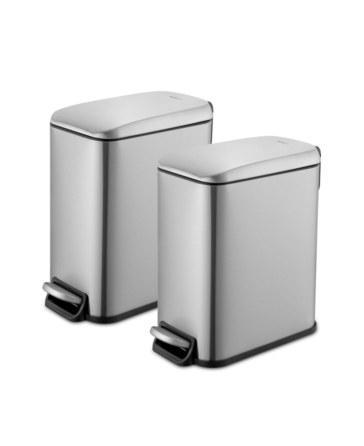 Two 1.3 Gallon Slim Step On Trash Can Set, 2 Pieces, Stainless Steel, Twin Pack - Silver