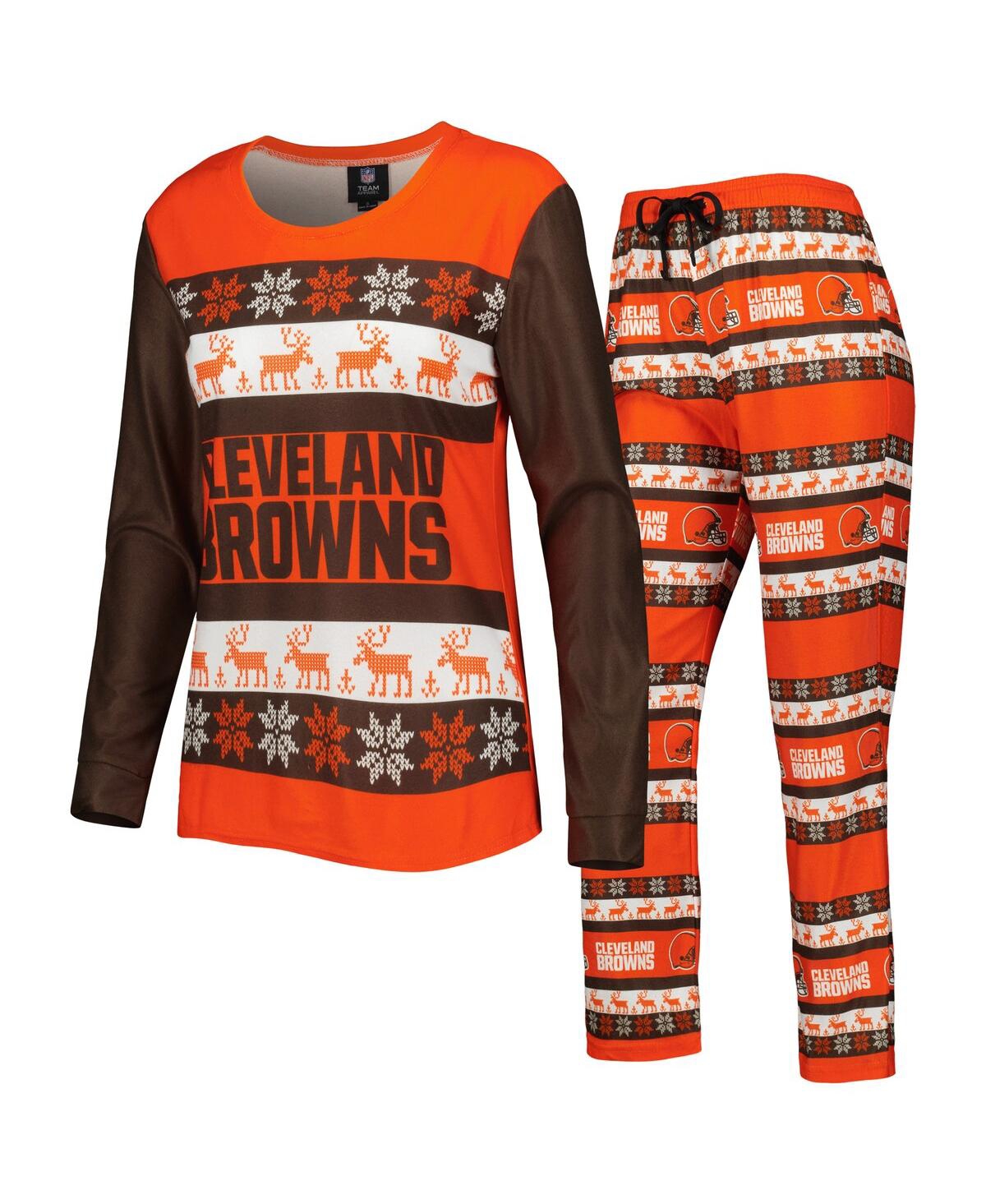 Women's Foco Orange Cleveland Browns Holiday Ugly Pajama Set - Orange
