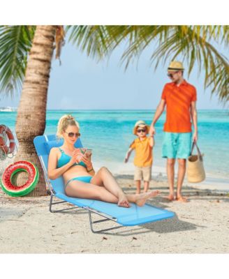 Outdoor Folding Chaise Lounge Sun Recliner Beach Patio Lightweight Chair with Sturdy Durable Frame, Blue