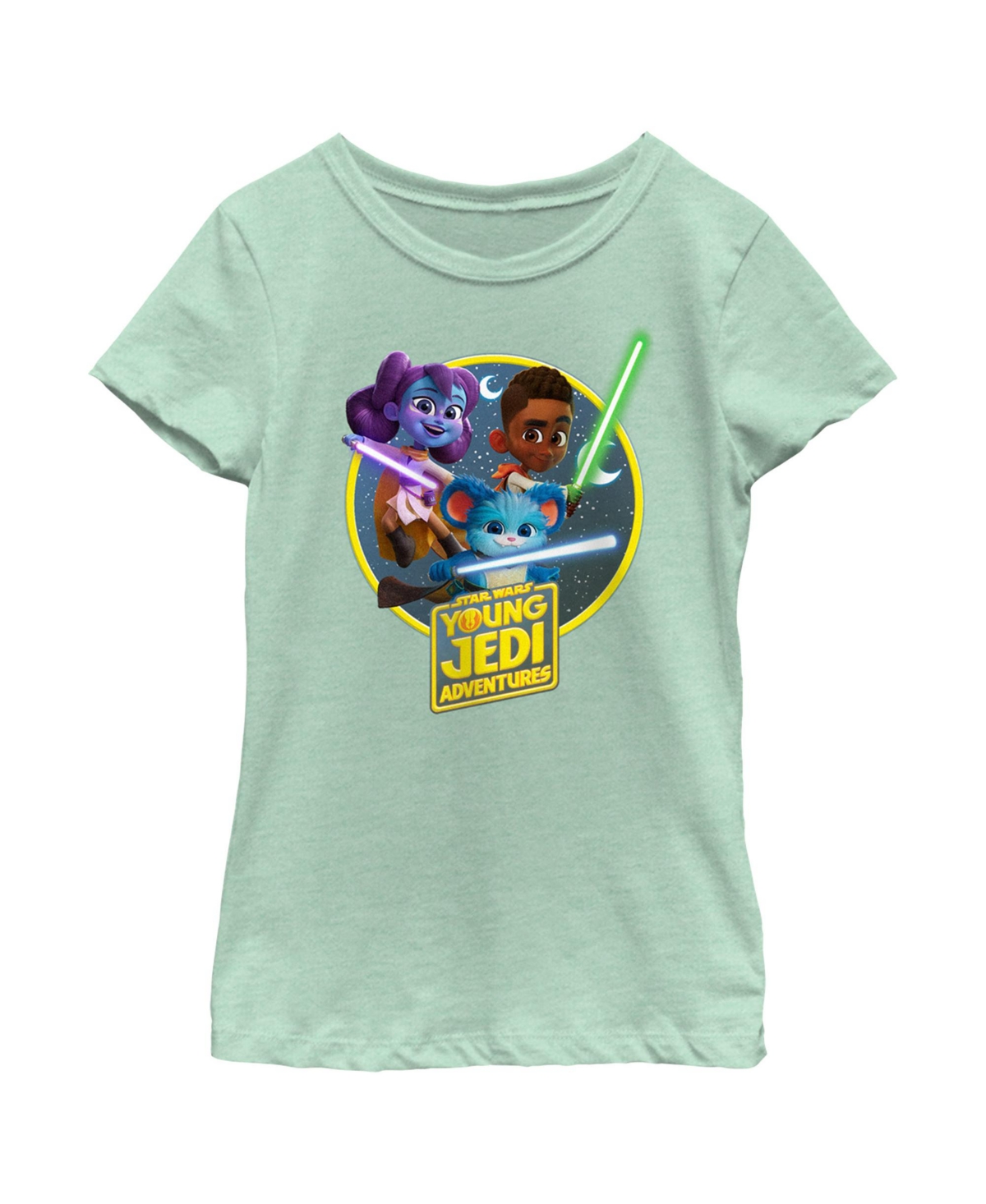 Disney Lucasfilm Girl's Star Wars: Young Jedi Adventures Lightsaber Group Logo Child T-shirt In Mint