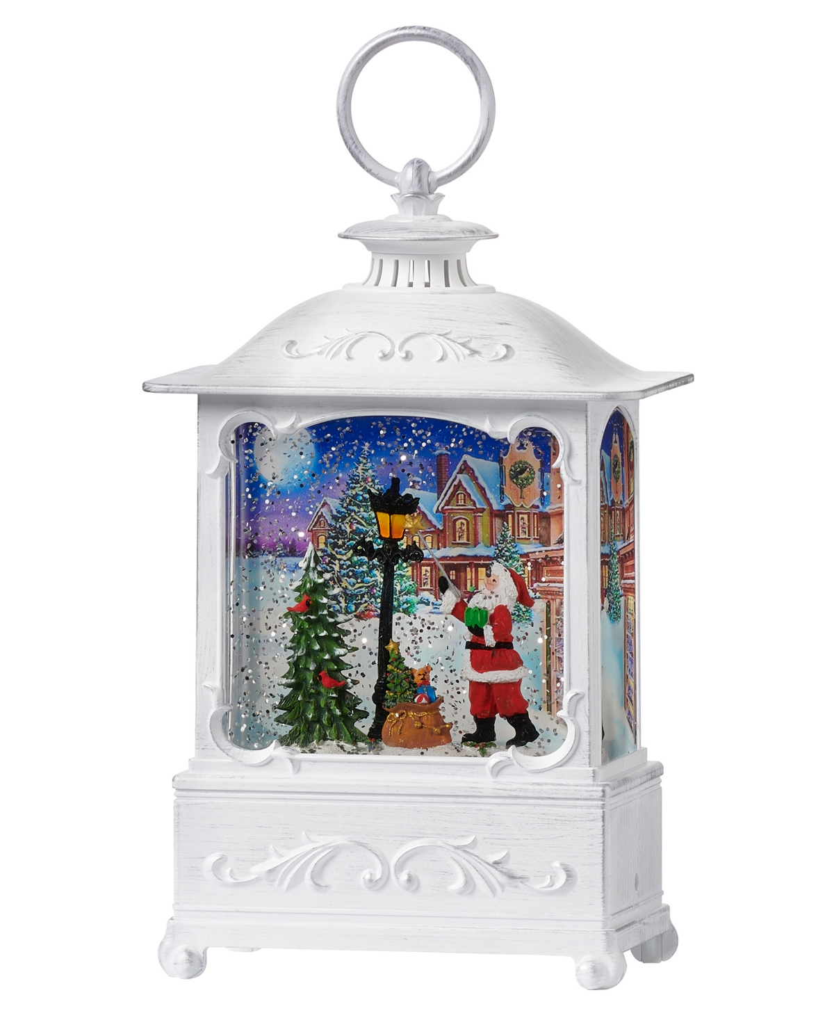 Roman 9" H Light Emitting Diode (led) Swirl Santa With Lamppost In Multi Color