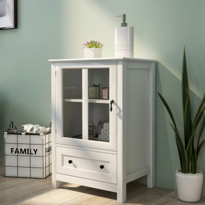  Buffet Storage Cabinet With Single Glass Doors And Unique Bell Handle