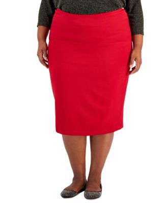 Kasper - Plus Size Stretch-Crepe Skimmer Pencil Skirt
