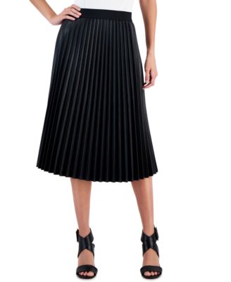 Fever - Women's Faux-Leather Pleated Pull-On Skirt