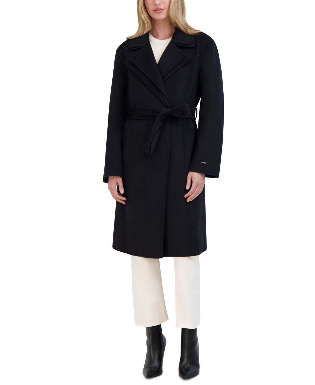 Tahari Women's Wool Blend Double Collar Wrap Coat In Black