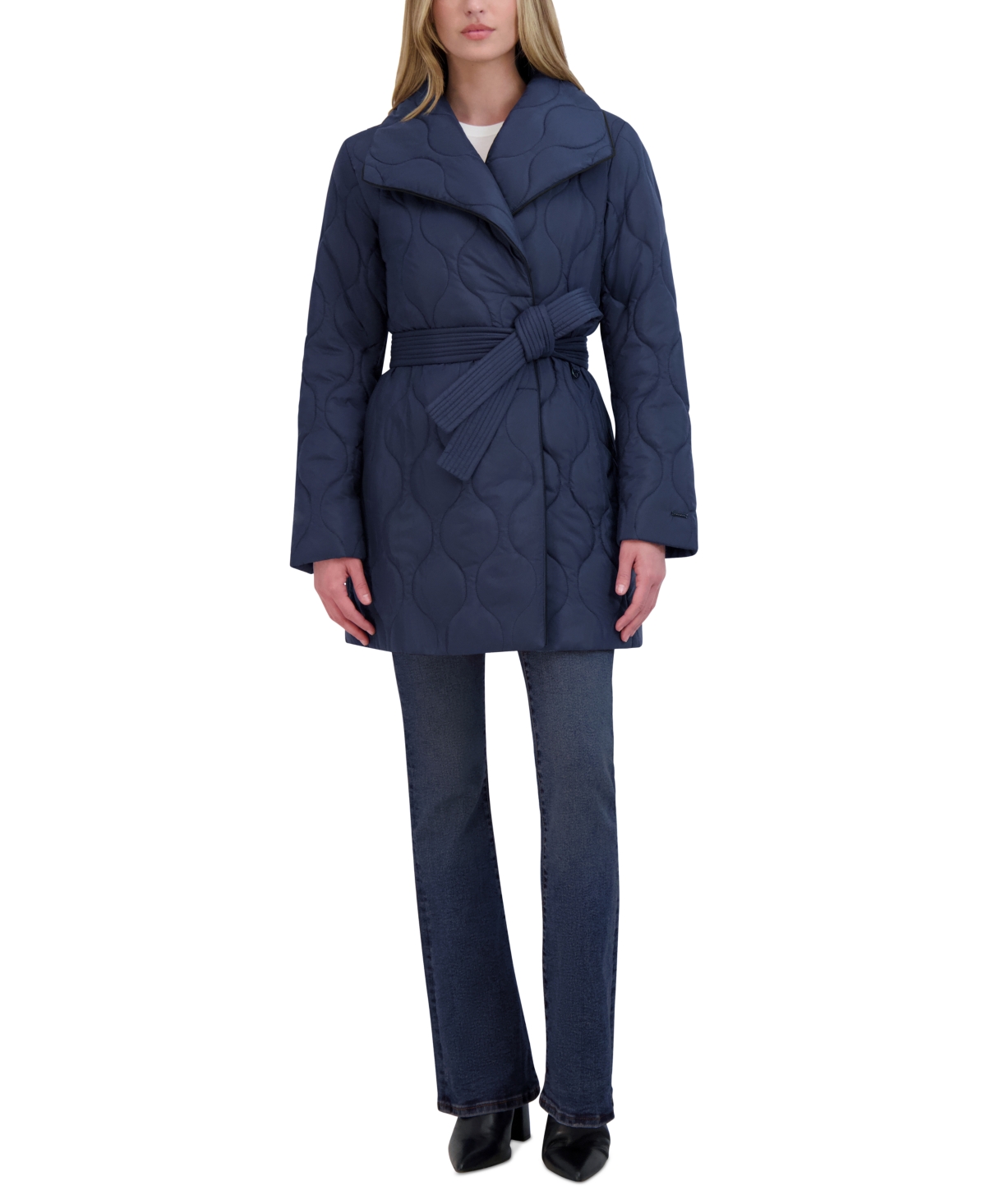 Tahari Women's Belted Asymmetrical Quilted Coat
