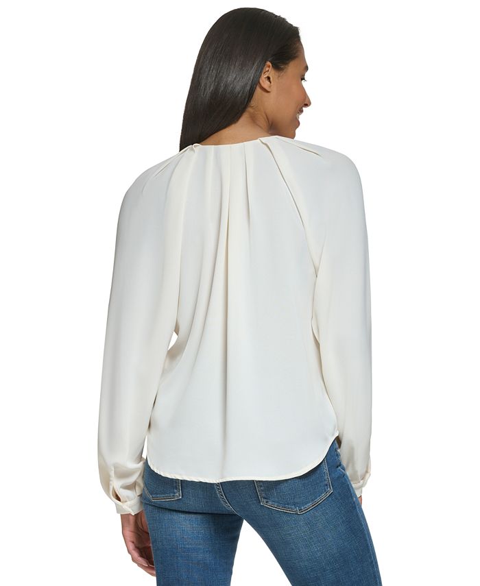 DKNY Women's Long-Sleeve Pleated Keyhole Top - Macy's