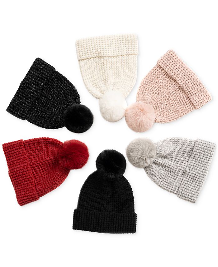 Style & Co Women's FauxFur Pom Pom Shimmer Beanie, Created for Macy's