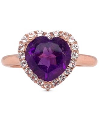 Macy's - Amethyst (3 ct. t.w.) & White Topaz (1/3 ct. t.w.) Heart Halo Ring in Rose Gold-Plated Sterling Silver (Also in Pink Amethyst & Garnet)