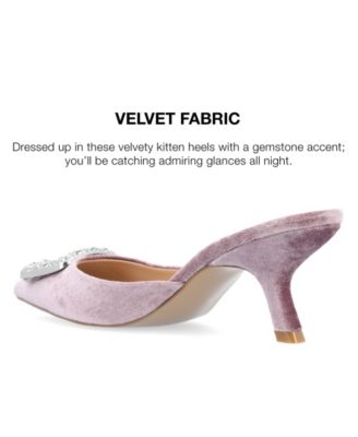 Women's Rishie Ornamented Kitten Heel Velvet Mules