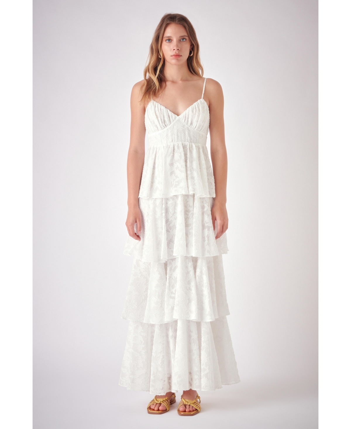 Women's Floral Jacquard Tiered Maxi Dress - White