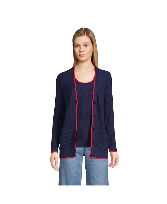 Lands' End Women's Fine Gauge Cotton Cardigan and Tank Sweater Set Macy's