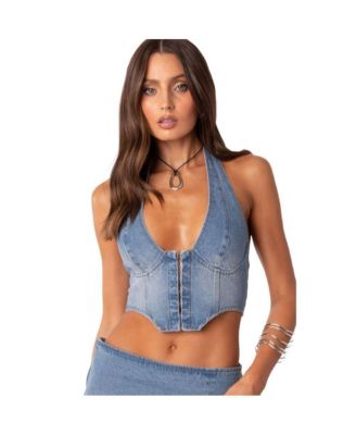 Women's Katrina Lace Up Denim Corset Top